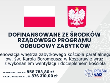 Renowacja wnętrza zabytkowego kościoła parafialnego pw. św. Karola Boromeusza w Koszarawie wraz z wykonaniem wentylacji i dociepleniem kościoła - zdjęcie1