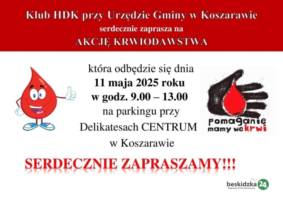 Zapraszamy na akcję krwiodawstwa w Koszarawie