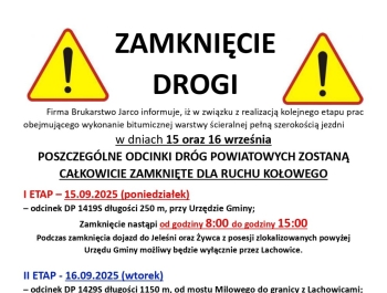 Uwaga! Zamknięte odcinki dróg powiatowych - zdjęcie1