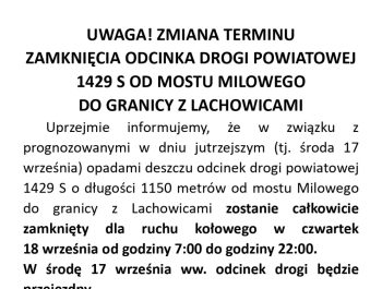 Odcinek drogi powiatowej 1429 S nieprzejezdny w czwartek - zdjęcie1