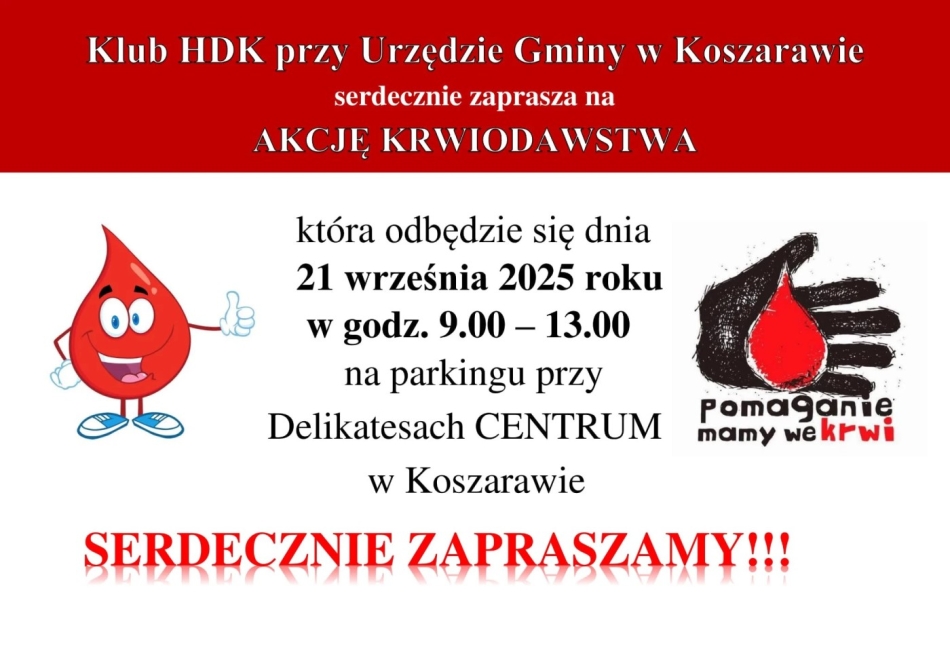 Zapraszamy na akcję krwiodawstwa w Koszarawie